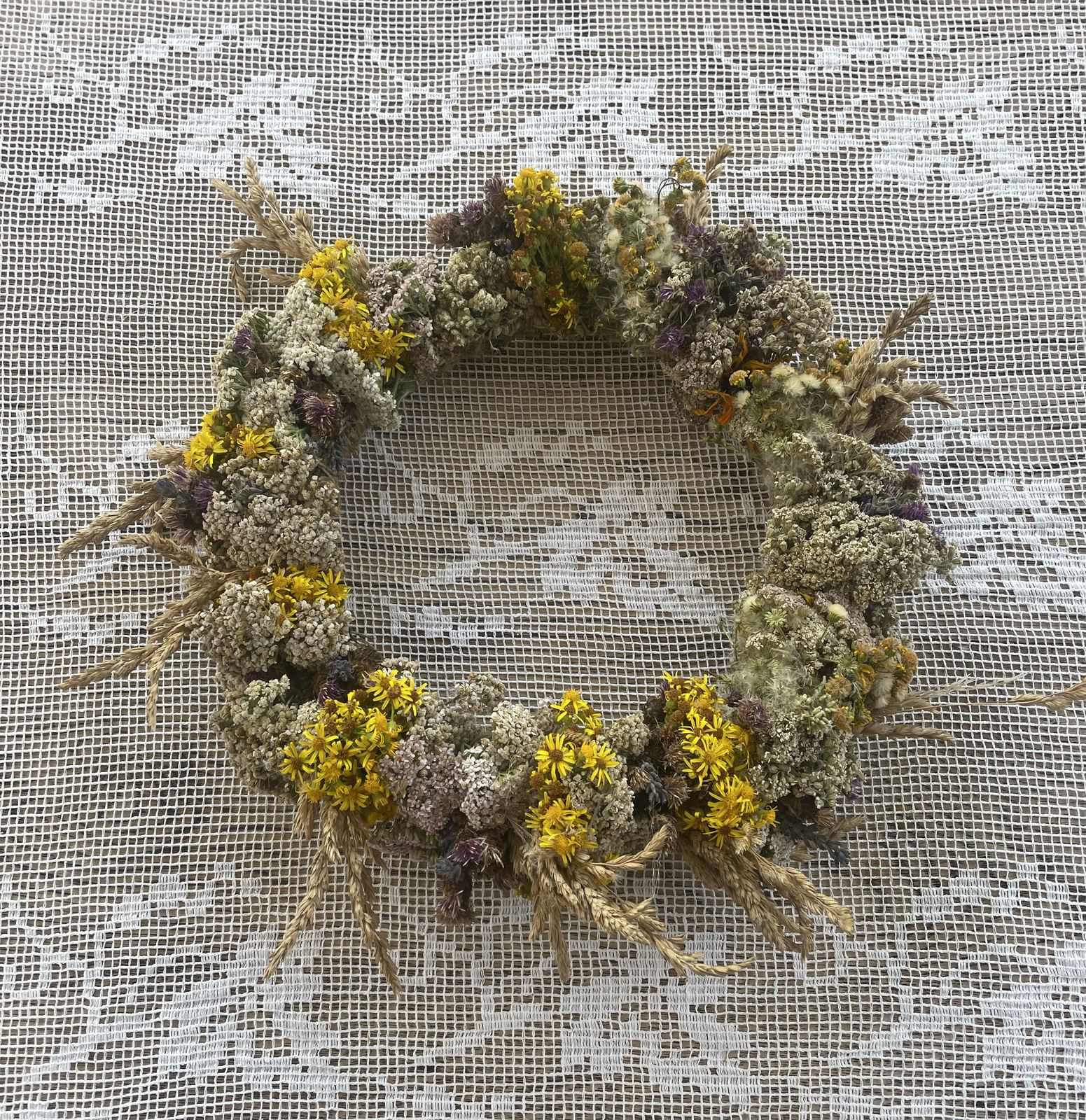 Wreath on a lace tablecloth